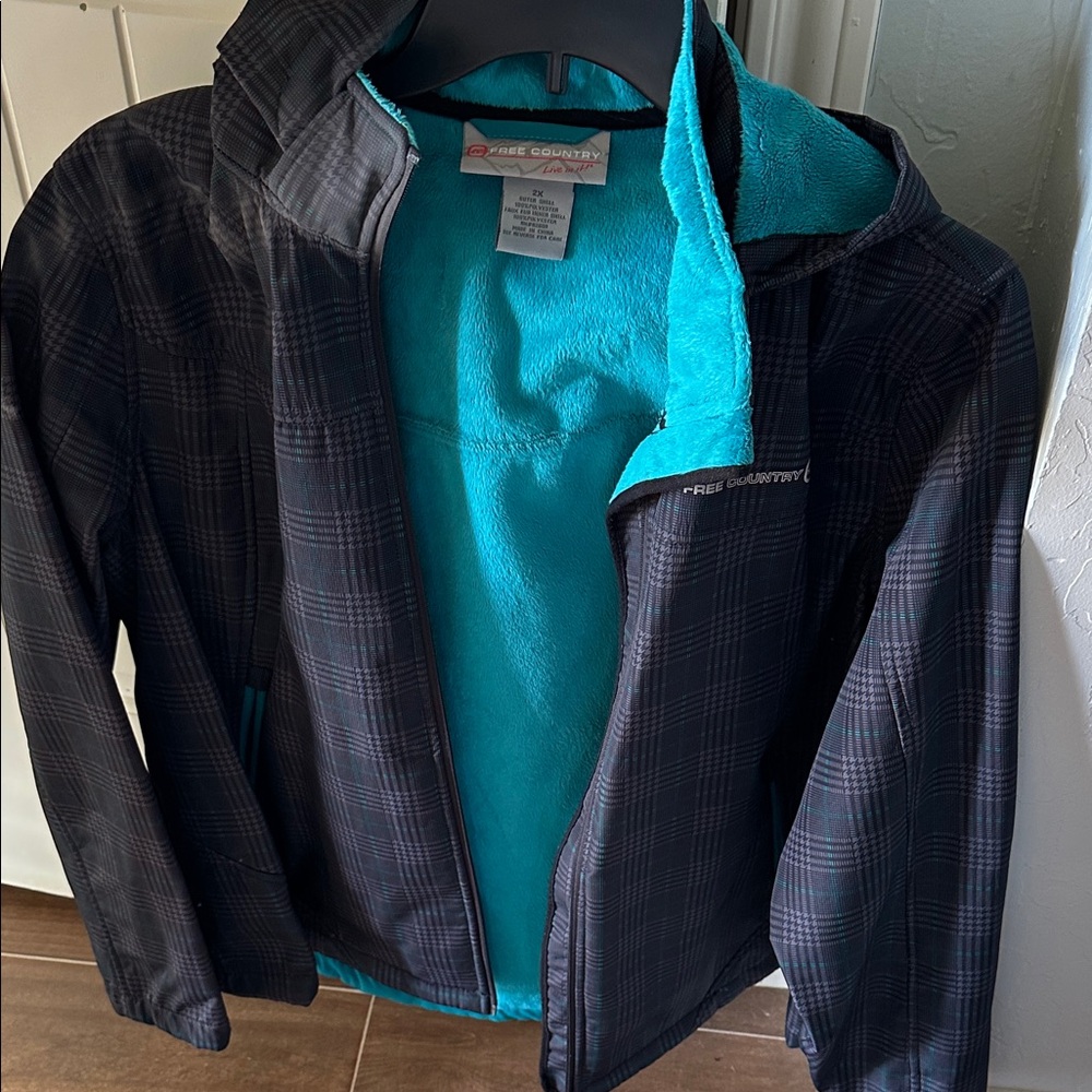 Free Country Black Checkered Jacket with Teal Interior